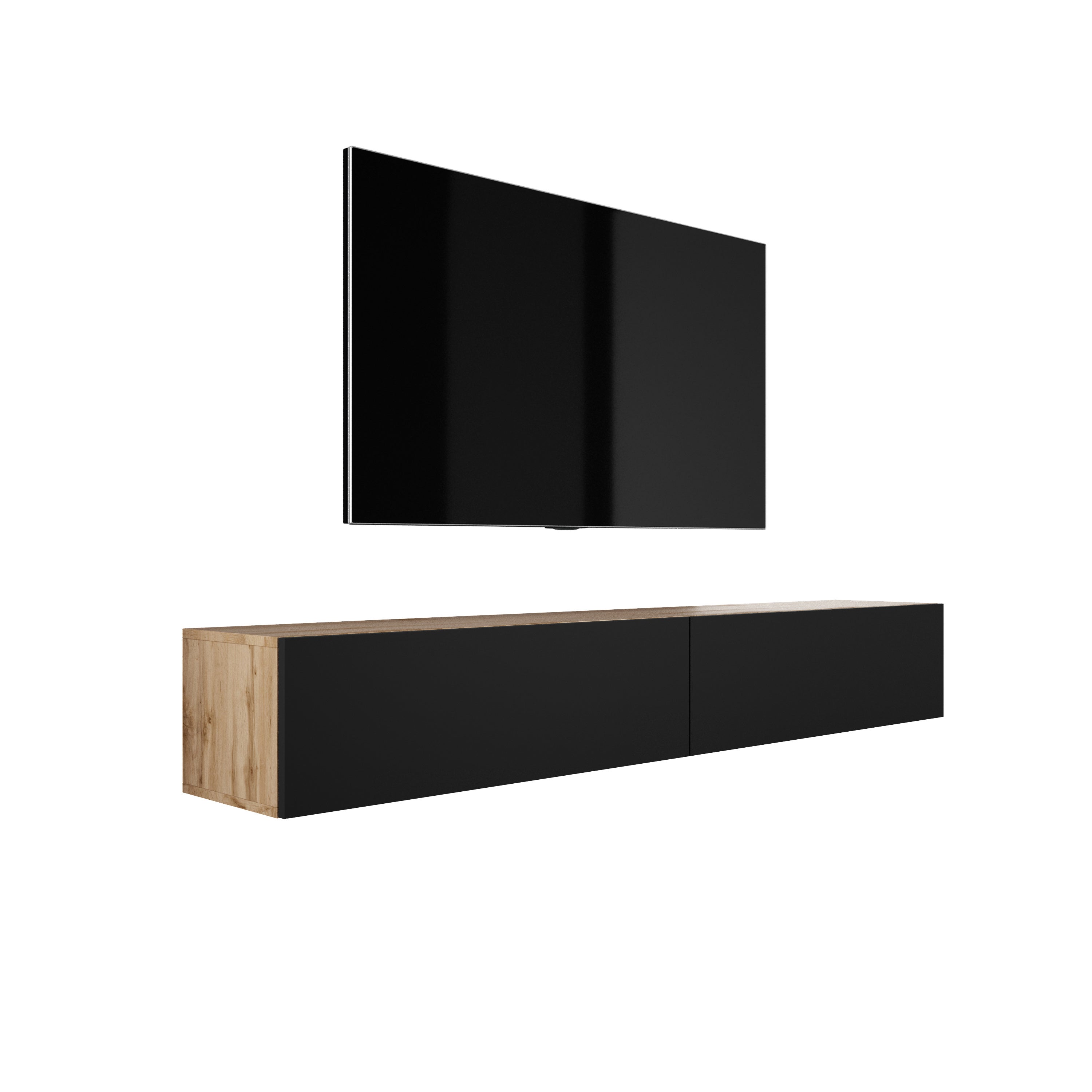 Zawieszana szafka RTV, (2 x 100) x 34 x 32 cm, Dąb Wotan / Czarny Mat