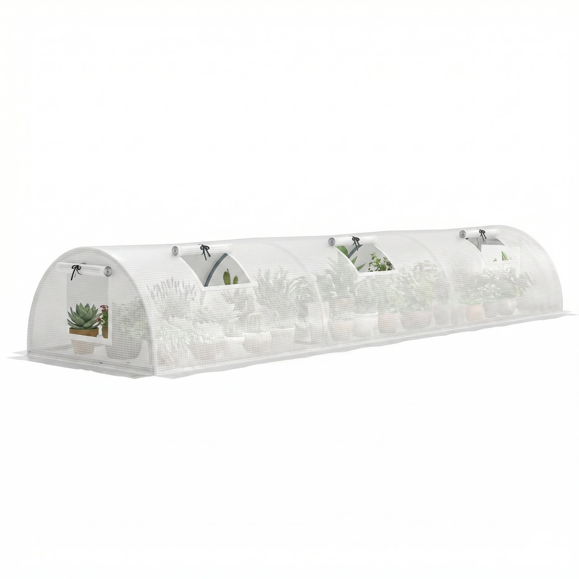 Poly tunel foliowy, mini tunel foliowy z okno z siatki, odporny na UV, plastik folia, 300 x 80 x 45 cm, biały