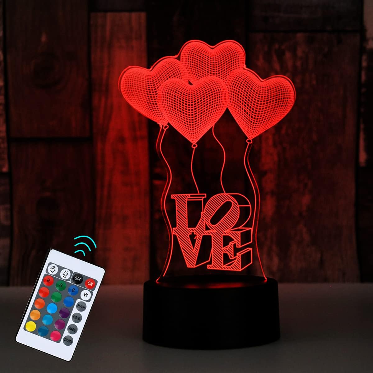 Lampka nocna 3D w kształcie serca LOVE, lampka LED z 16 kolorami i pilotem, prezent urodzinowy na Walentynki, prezent na Święto Dziękczynienia
