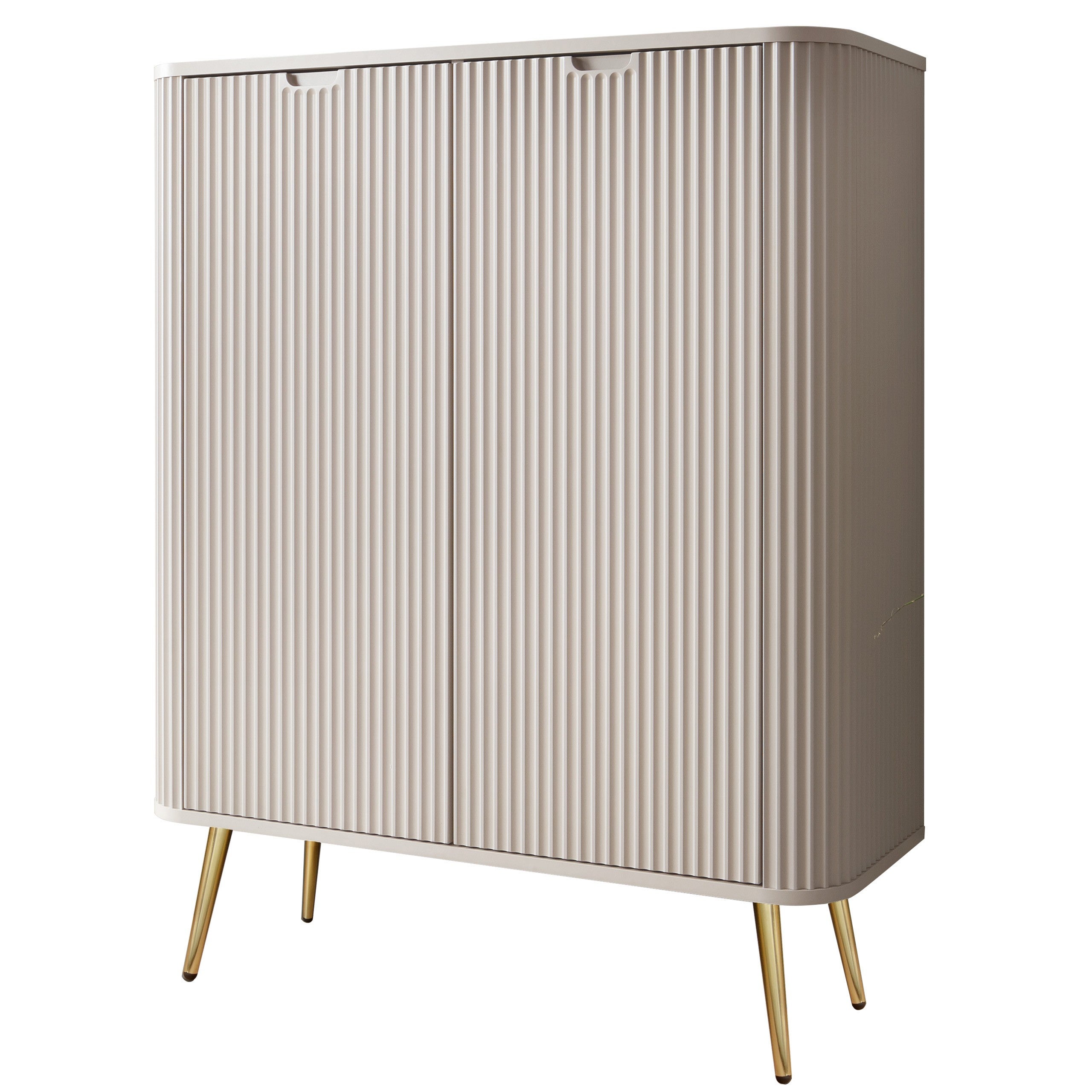Elegancka komoda ZOVA 103 cm dwudrzwiowa na złotych nogach w odcieniu Kaszmirowy Beż
