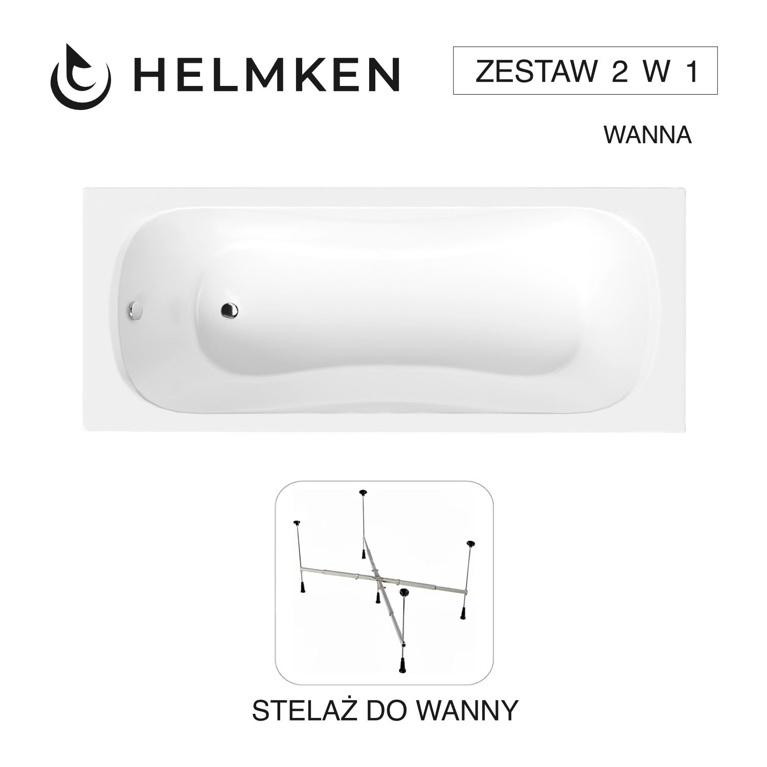 Wanna akrylowa Helmken Edelva 160 х 70 + Stelaż uniwersalny do wanien Helmken 21230020 / 23094004-2S