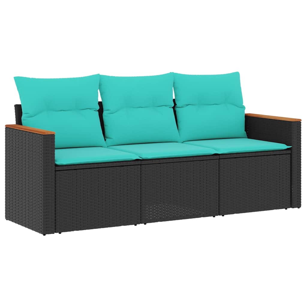 Sofa Ogrodowa Modułowa 3-Osobowa Technorattan Czarna z Poduszkami na Taras
