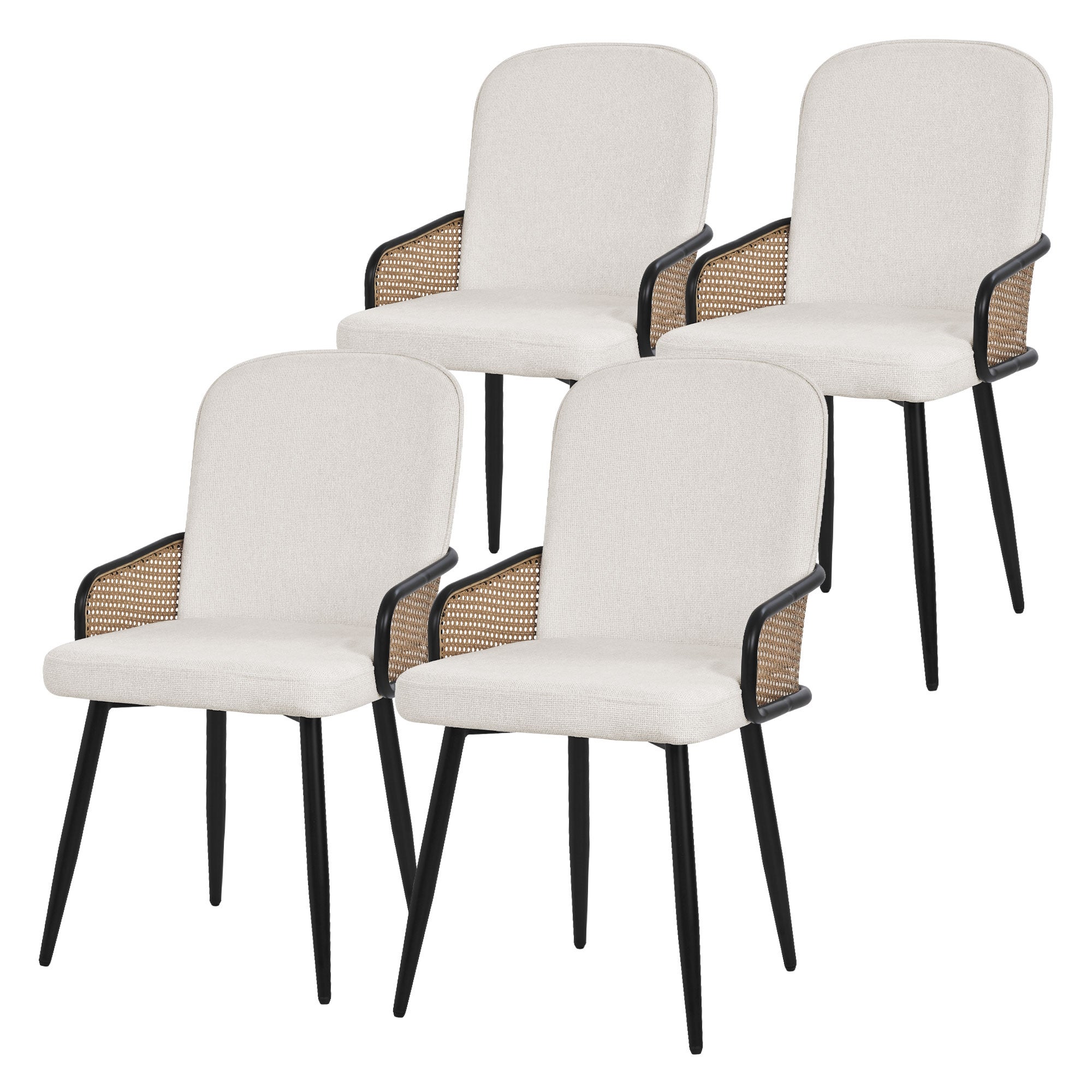 ML-Design zestaw 4 krzeseł tapicerowanych beżowy do jadalni i kuchni ergonomiczne z podłokietnikami imitacja rattanu metalowe nogi komfortowe