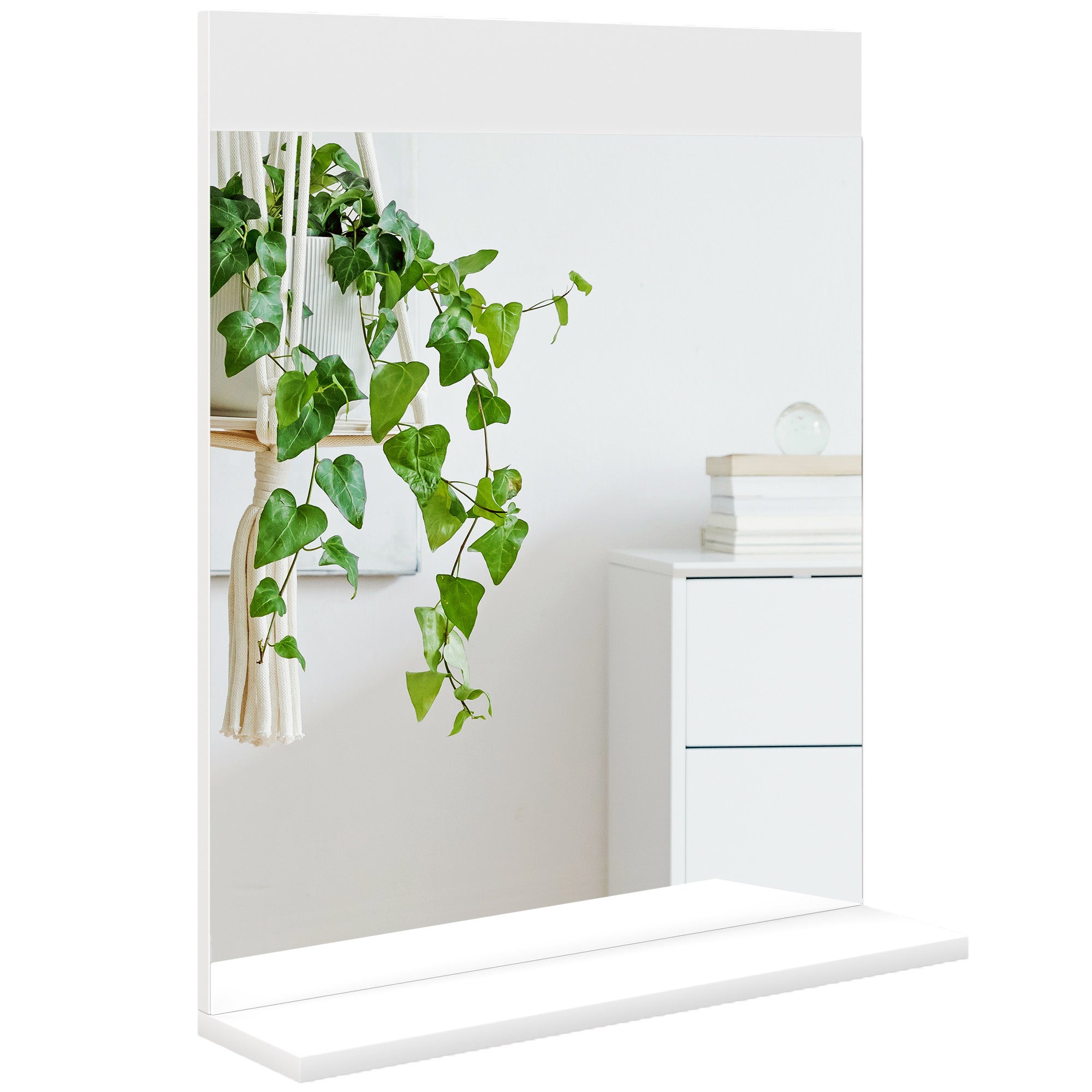Lustro łazienkowe, ścienne z półką do przechowywania, do salonu lub sypialni, 50 x 12 x 60 cm, białe