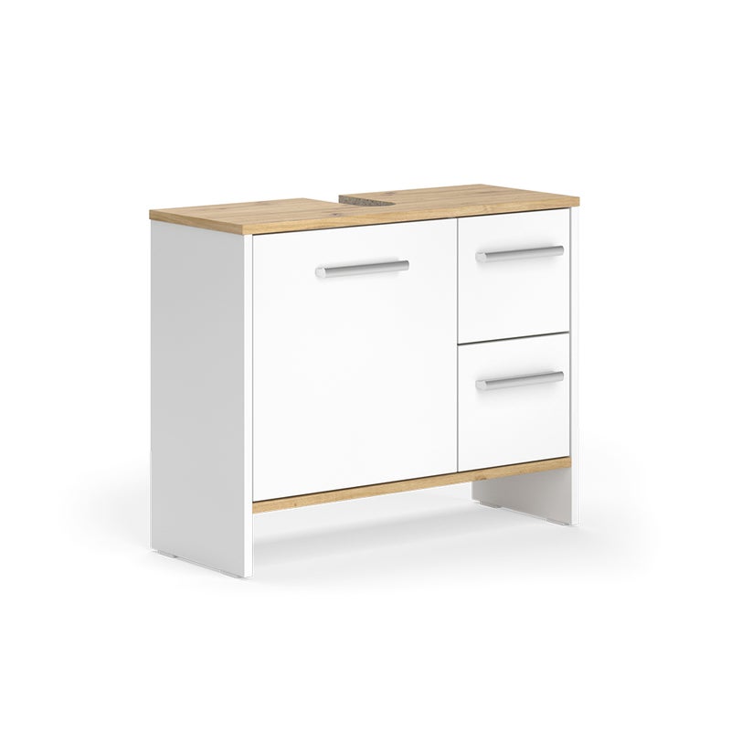 Vicco Szafka na wannę Karli, Biały/złoty dąb, 70.2 x 57 cm z 2 szufladami i 1 drzwiami