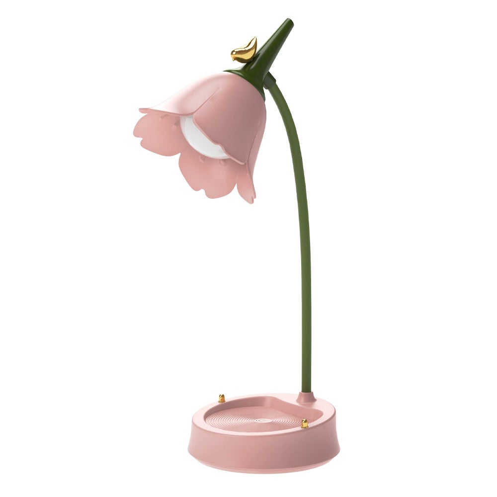 Dotykowa lampa stołowa LED w kształcie kwiatka, lampka nocna, port USB, ściemnialna, różowa