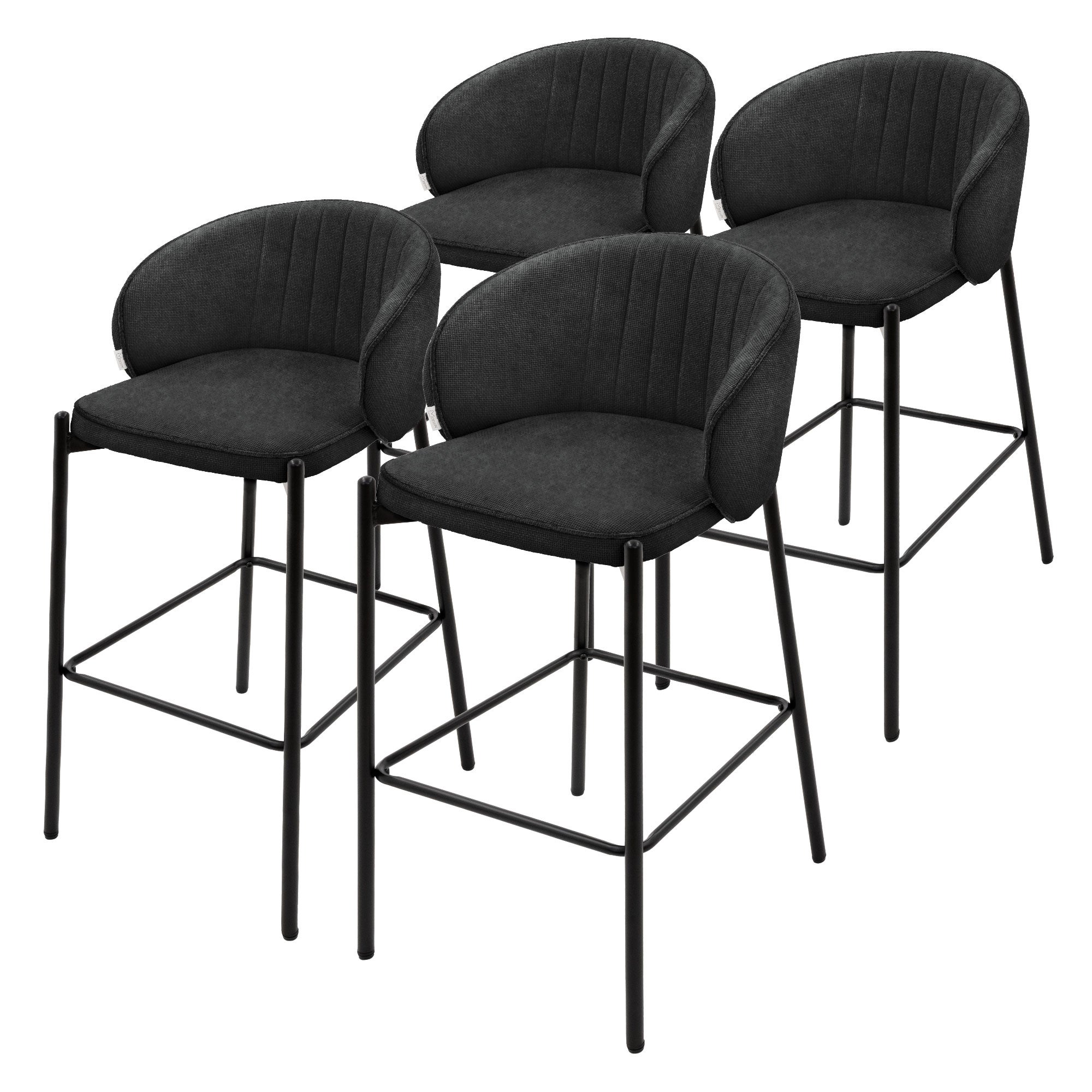 ML-Design zestaw 4 hokerów barowych antracyt 76 cm tapicerowanych wygodne ergonomiczne krzesła z oparciem i podnóżkiem metalowa konstrukcja