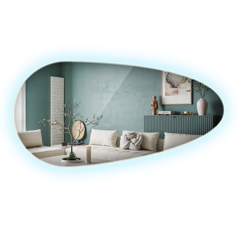 Organiczne lustro ścienne z subtelnym podświetleniem LED – Zimna barwa - 50 cm x 100 cm - ArtPrintCave