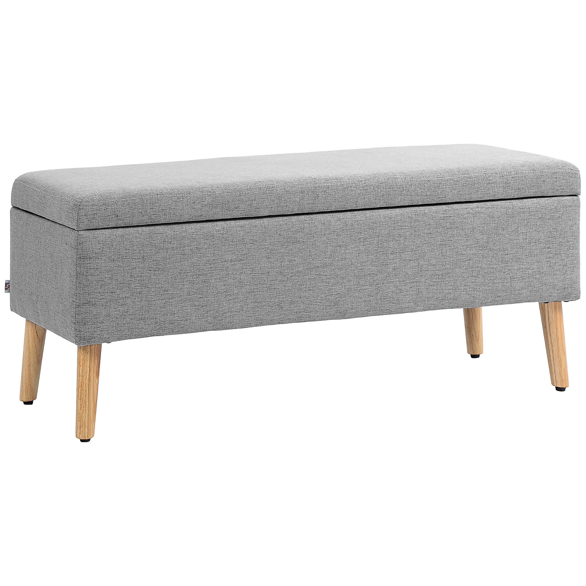 Tapicerowana ławka ze schowkiem, imitująca len, do sypialni, przedpokoju, salonu, nośność 220 kg, 110 x 39 x 45 cm, kolor szary