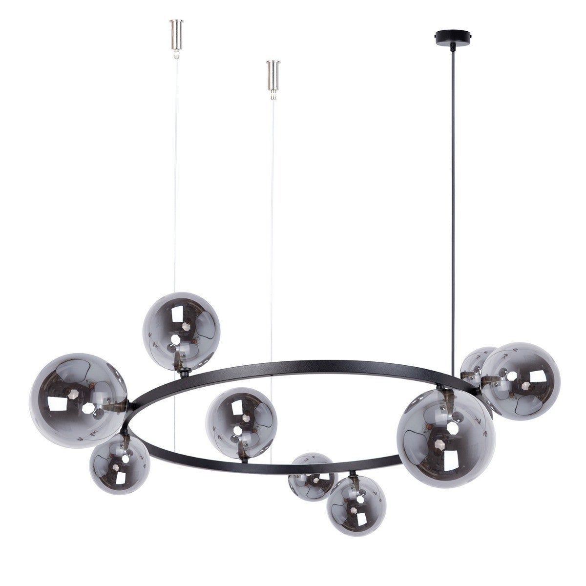 Lampa wisząca żyrandol czarny ring szklane dymione kule do salonu 9xG9 12W BOLERO Sigma Lighting