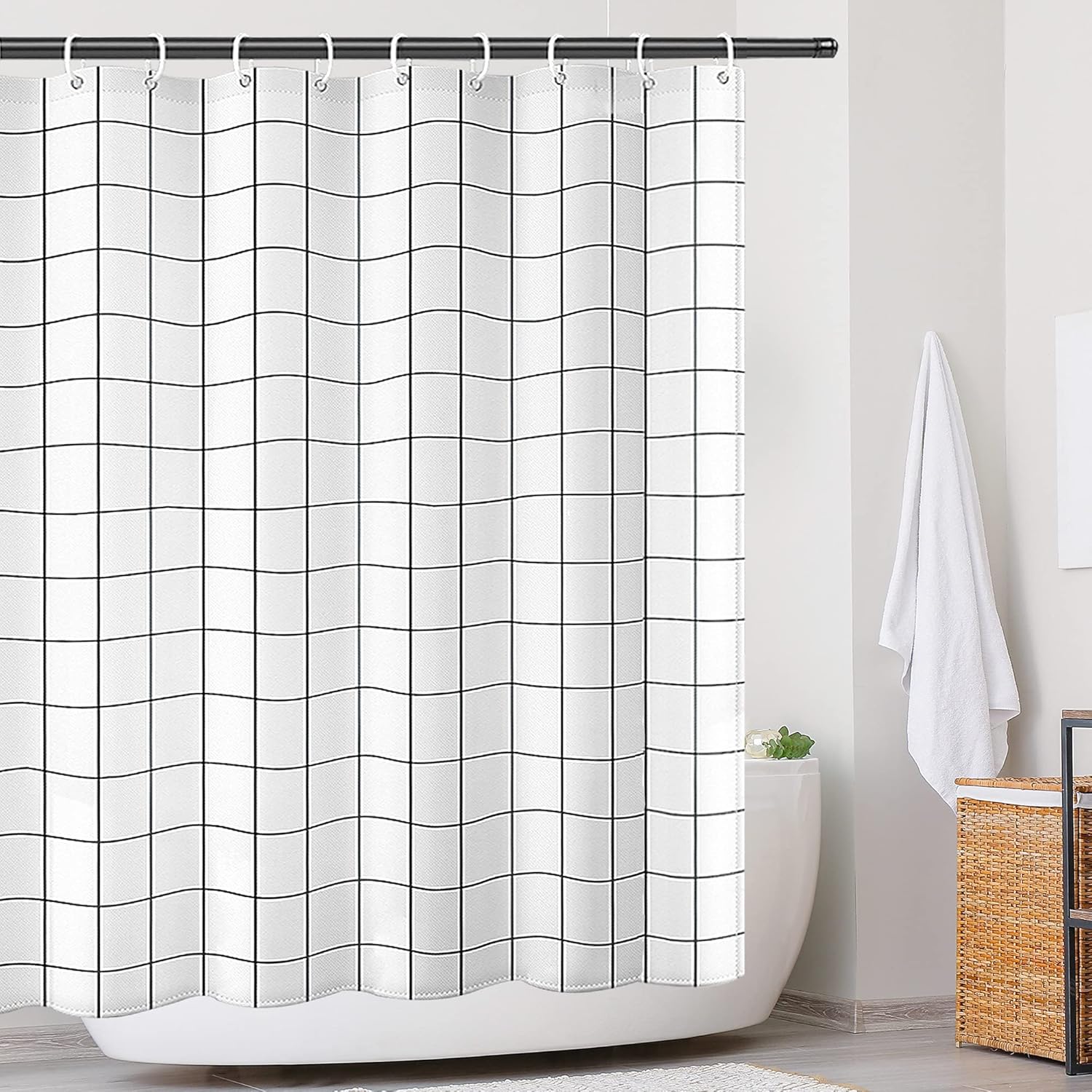 Szybkoschnąca zasłona prysznicowa 180x200 cm – Wodoodporna, z obciążonym brzegiem, nadająca się do prania, z 12 haczykami