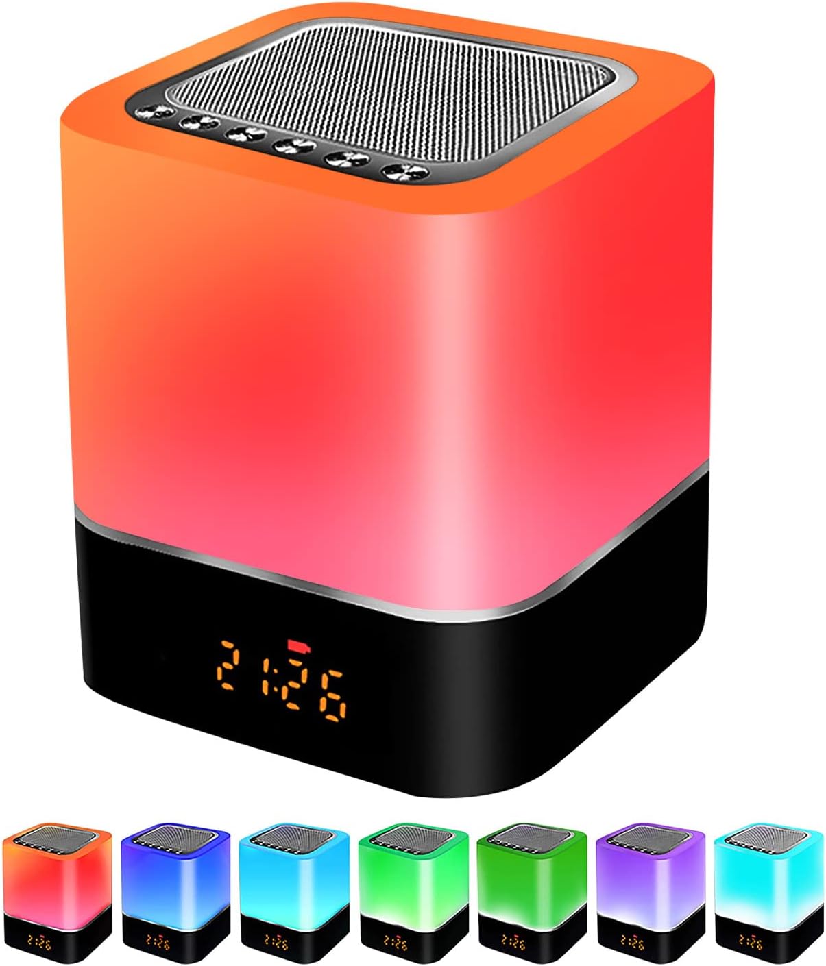 Lampka nocna LED z głośnikiem Bluetooth – ściemnialny budzik dotykowy RGB z kartą Micro SD, AUX i USB