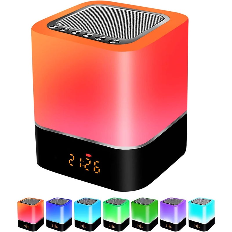 Lampka nocna LED z głośnikiem Bluetooth – ściemnialny budzik dotykowy RGB z kartą Micro SD, AUX i USB