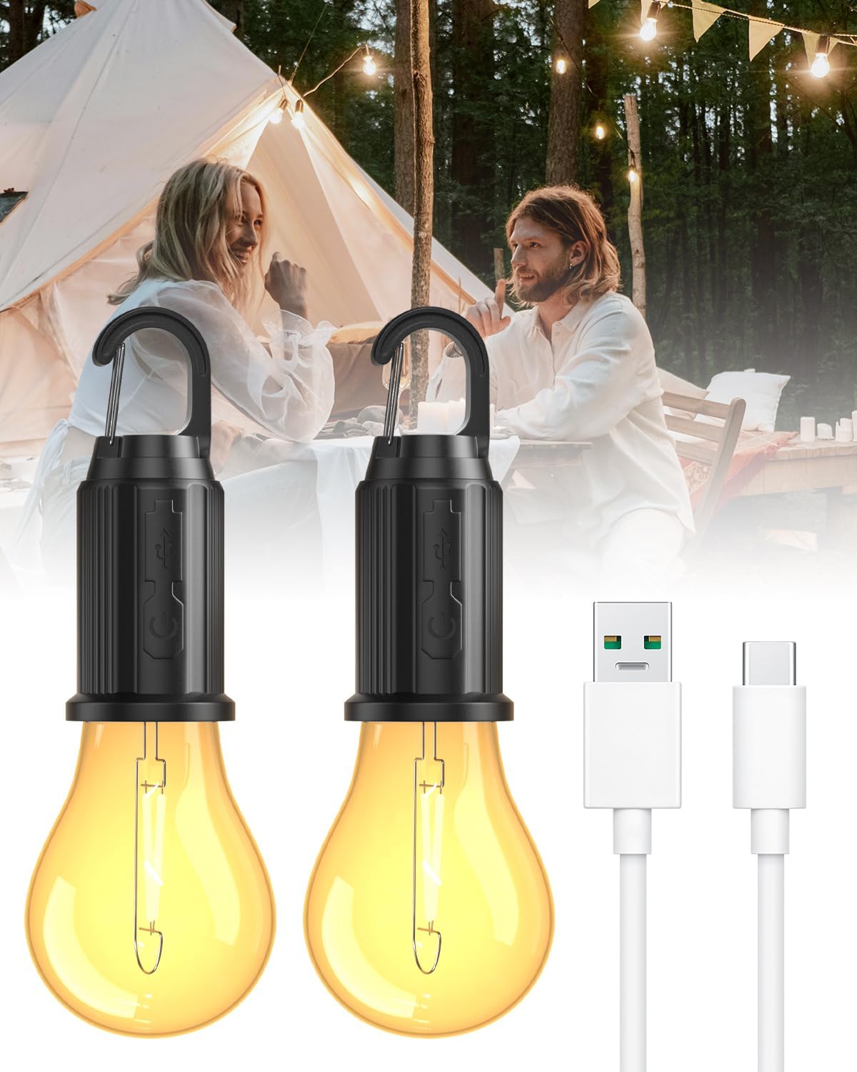 Akumulatorowa lampa kempingowa latarnia kempingowa żarówka USB z możliwością ładowania regulowana jasność tryby przenośna lampa LED ładowania kemping