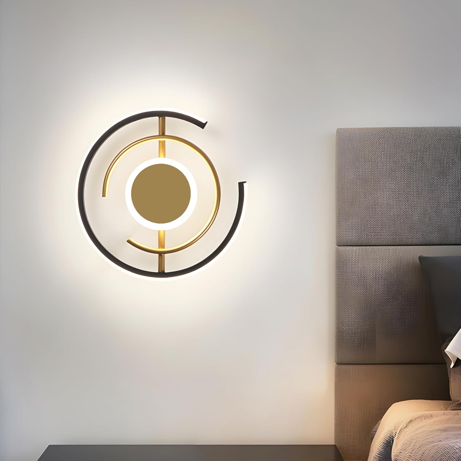 Wewnętrzna Lampa Ścienna LED, 20W 2200LM Nowoczesna Lampa Kinkiet, Trzy Tryby Temperatury Barwowej - 3000K/4000K/6000K Złota Okrągła