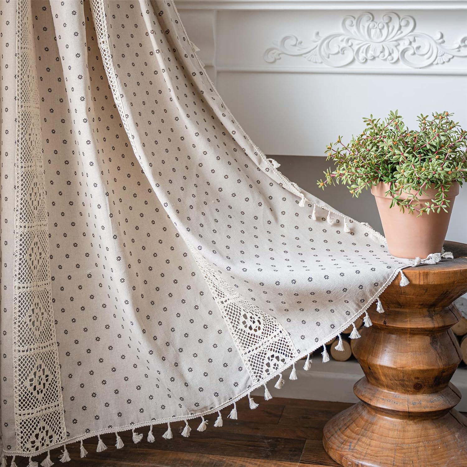 Zasłony z frędzlami, styl boho (150*200 cm), 1 sztuka, odpowiednie do sypialni, salonów, pokoi gościnnych itp., montaż na drążku.