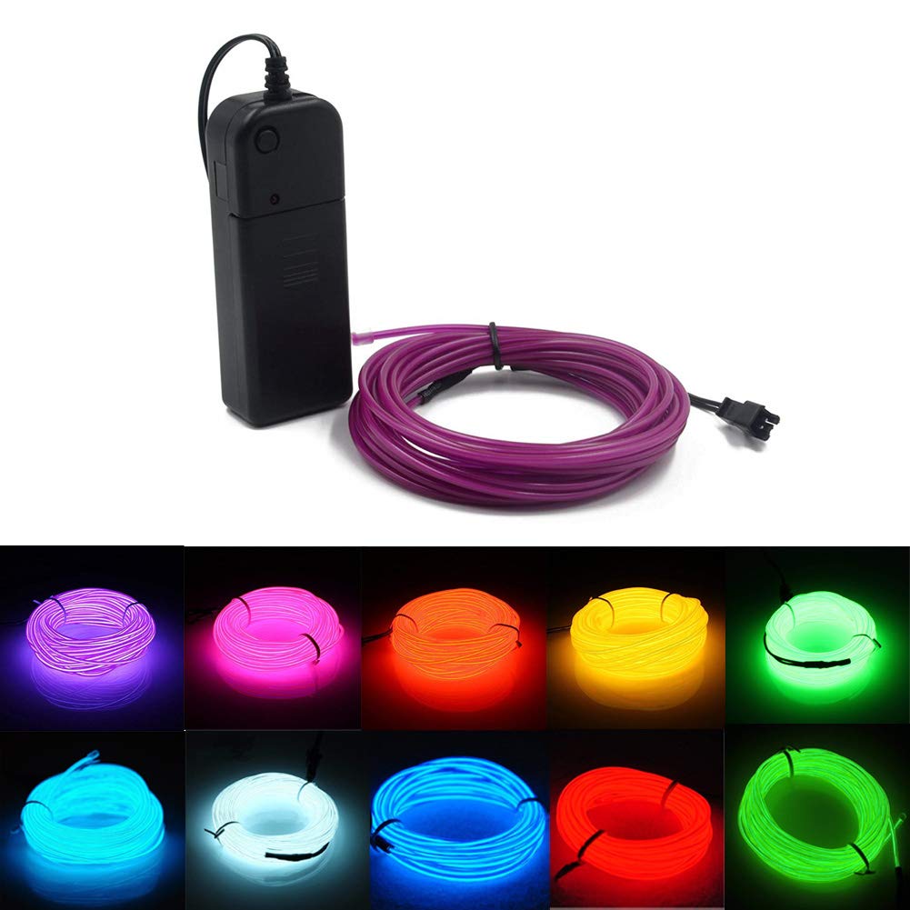 Neonowy kabel EL fioletowy 3m/9ft z baterią, 3 tryby światła, elastyczny, dekoracja domu na imprezę Halloween