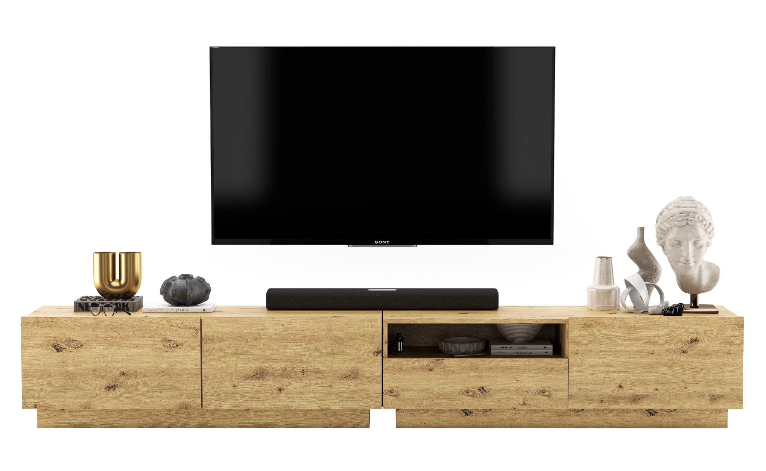 Szafka RTV Industrialna 240 cm dąb artisan z szufladą, komoda RTV do nowoczesnego salonu