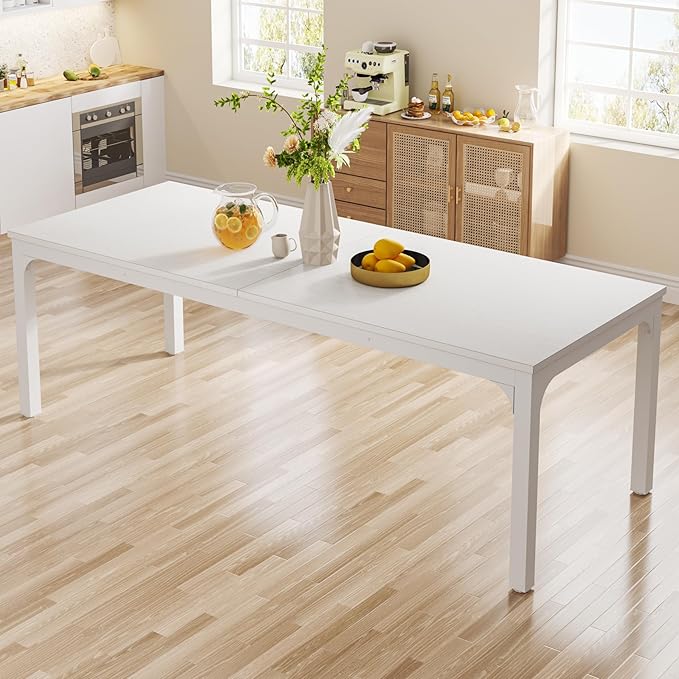 Tribesigns Industrialny stół do jadalni o wymiarach 200 x 70 x 75 cm, stół kuchenny dla 6–8 osób, do jadalni, kuchni, salonu, biały