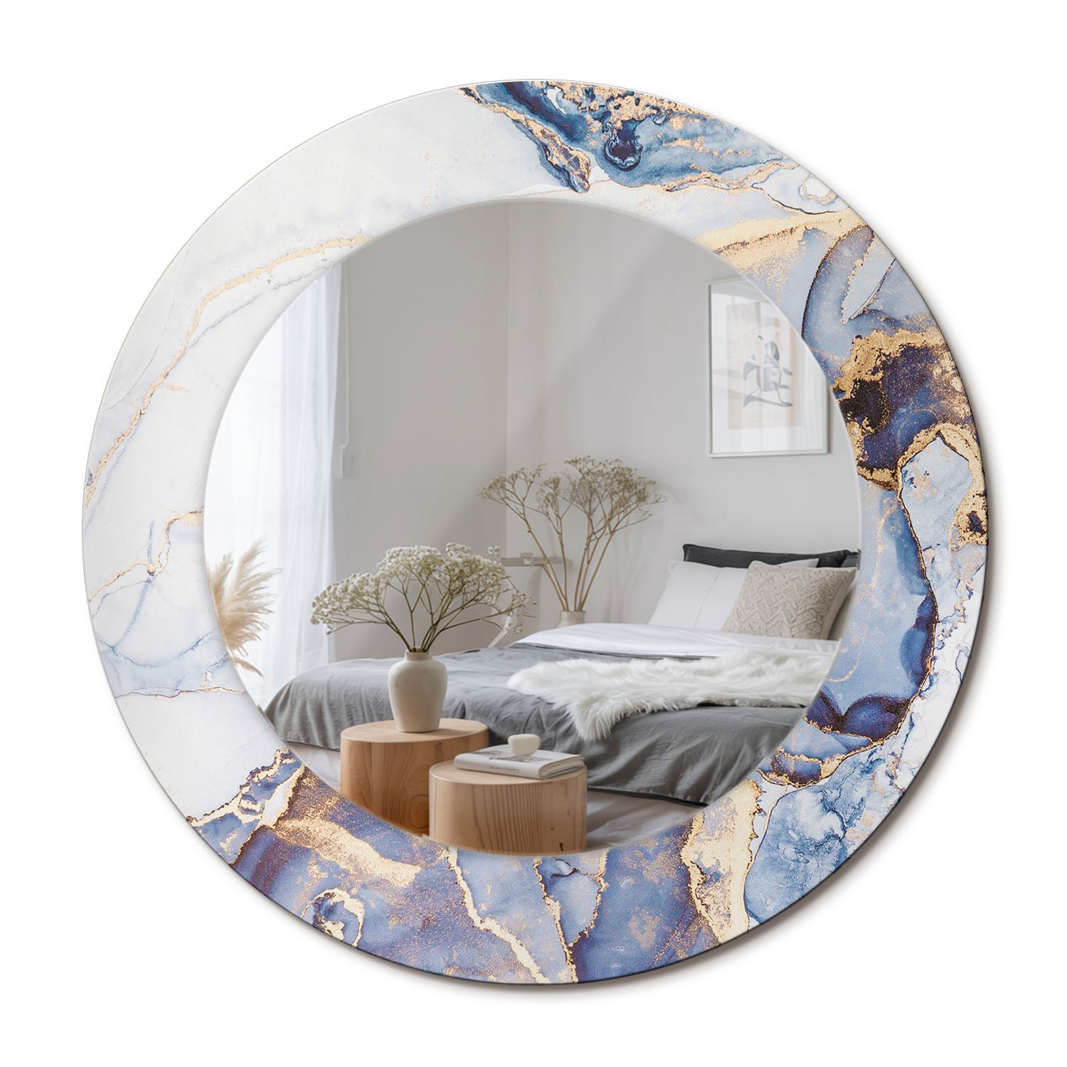 Lustro okrągłe premium z nadrukiem na szklanej ramie Abstrakcja sztuka - 50 cm - ArtPrintCave