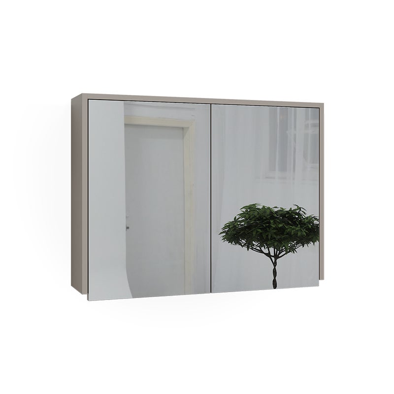 Vicco Szafka z lustrem w łazience J-Shape, Kaszmir, 80 x 60 cm z 2 zamkniętymi przedziałami
