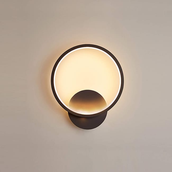 Okrągła lampa ścienna LED do wnętrz 10 W, ciepłe białe światło 3000 K, nowoczesny styl, idealna do sypialni, salonu, na schody i korytarz, czarna
