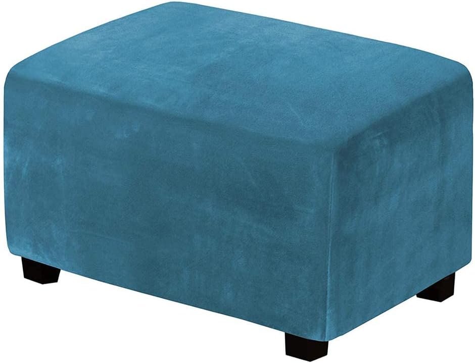 (Blue Peacock) Rozciągliwe pokrowce na pufy, aksamitny pokrowiec na pufę, prostokątny pokrowiec na podnóżek, ochronny pokrowiec na podnóżek