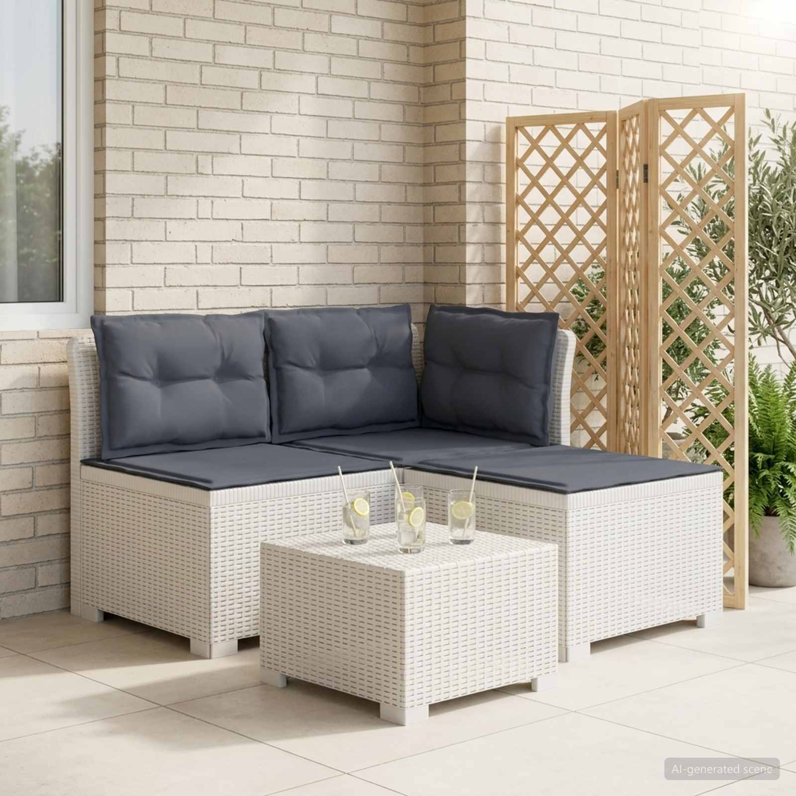 Sofa ogrodowa 3-osobowa z poduszkami w rattanowym wyglądzie PP vidaXL