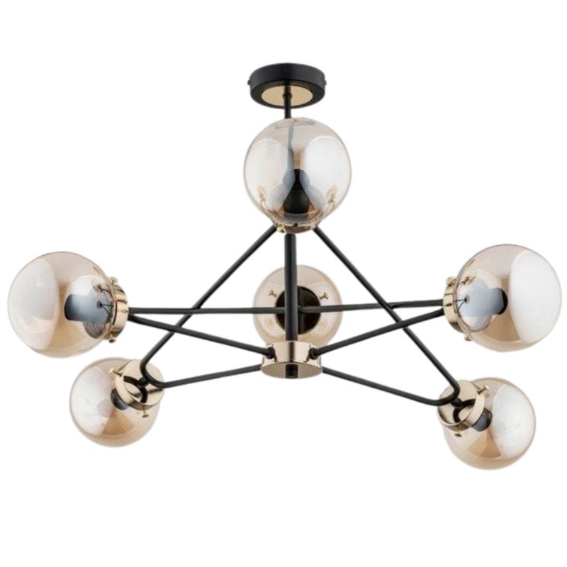 Lampa wisząca Sagito czarno-mosiężny 5xE14x40W wym: 55 x 60 x 62 cm szkło Alfa