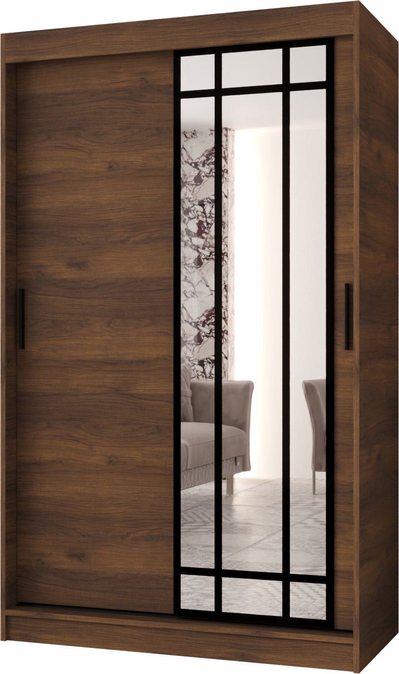 Szafa przesuwna z lustrem ALMERIA 120 x 62 x 200 orzech + u. czarny