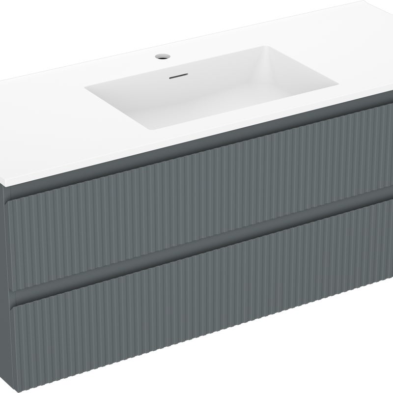 Mexen Rivel szafka łazienkowa 120 cm z umywalką Otis, 2 szuflady, ryflowana , grafit mat/biała mat - 91A20-12047-2-BFF66-W18M