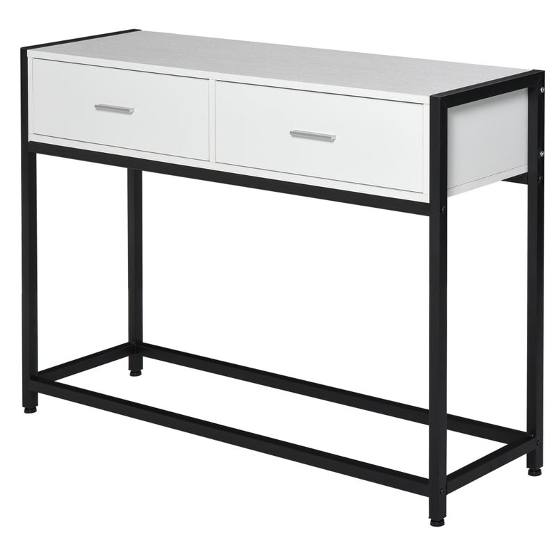 Stół wejściowy z 2 szufladami i regulowanymi nogami, styl nowoczesny do przedpokoju i salonu, 120x34x81 cm, kolor biały i czarny
