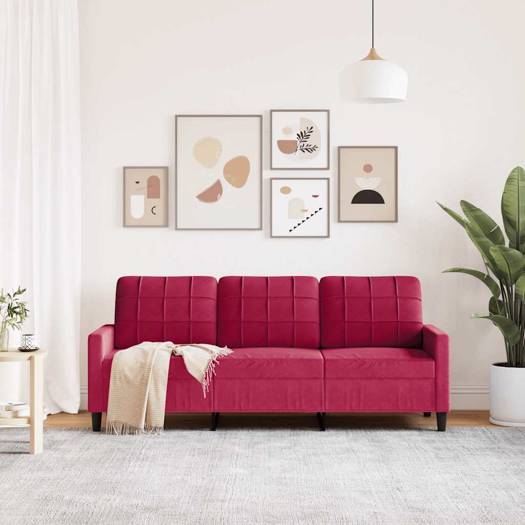 Sofa 3-osobowa, winna czerwień, 180 cm, obita aksamitem