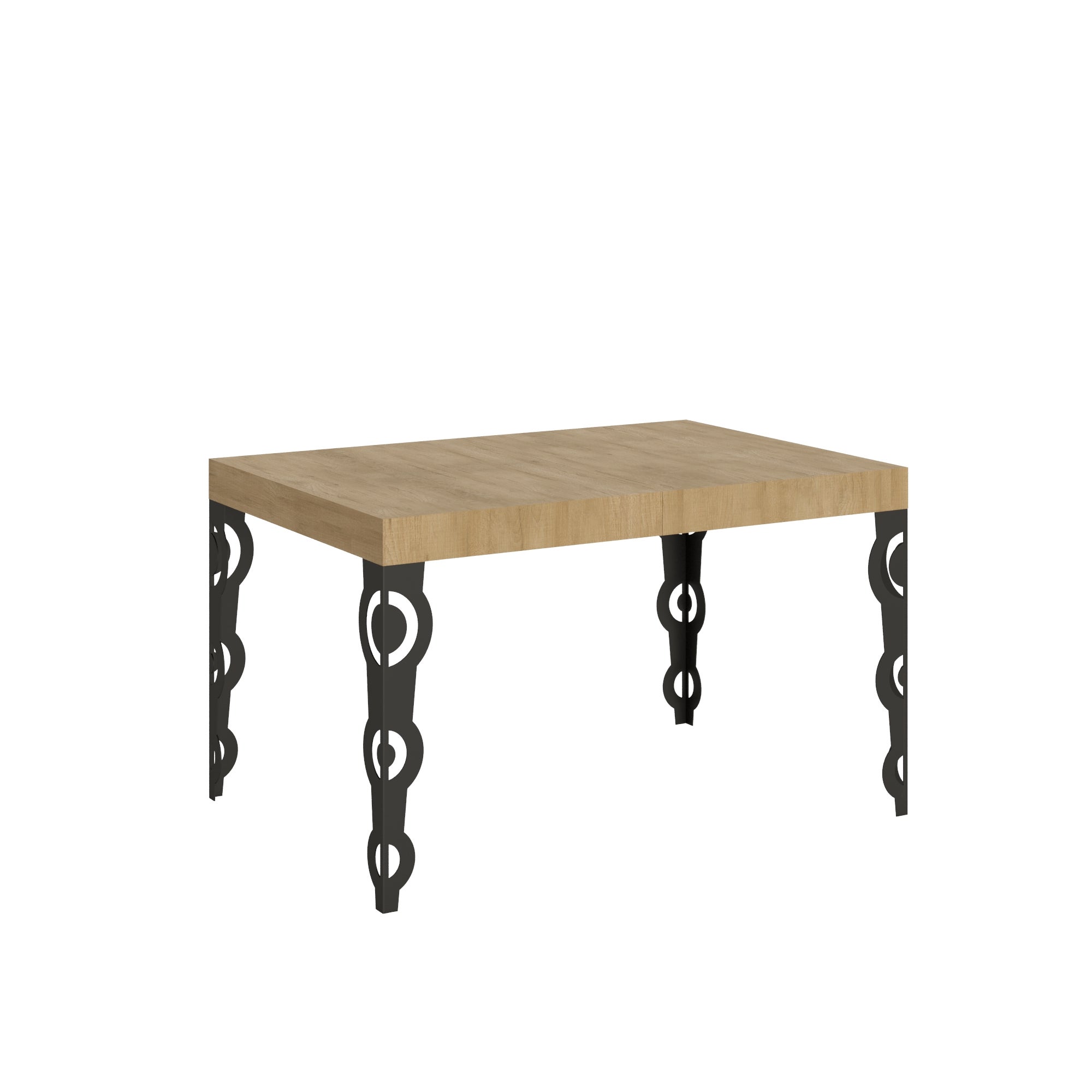 Mesa escenográfica KARAMAY de 90x140 cm con base decorativa de hasta 244 cm, de roble natural.