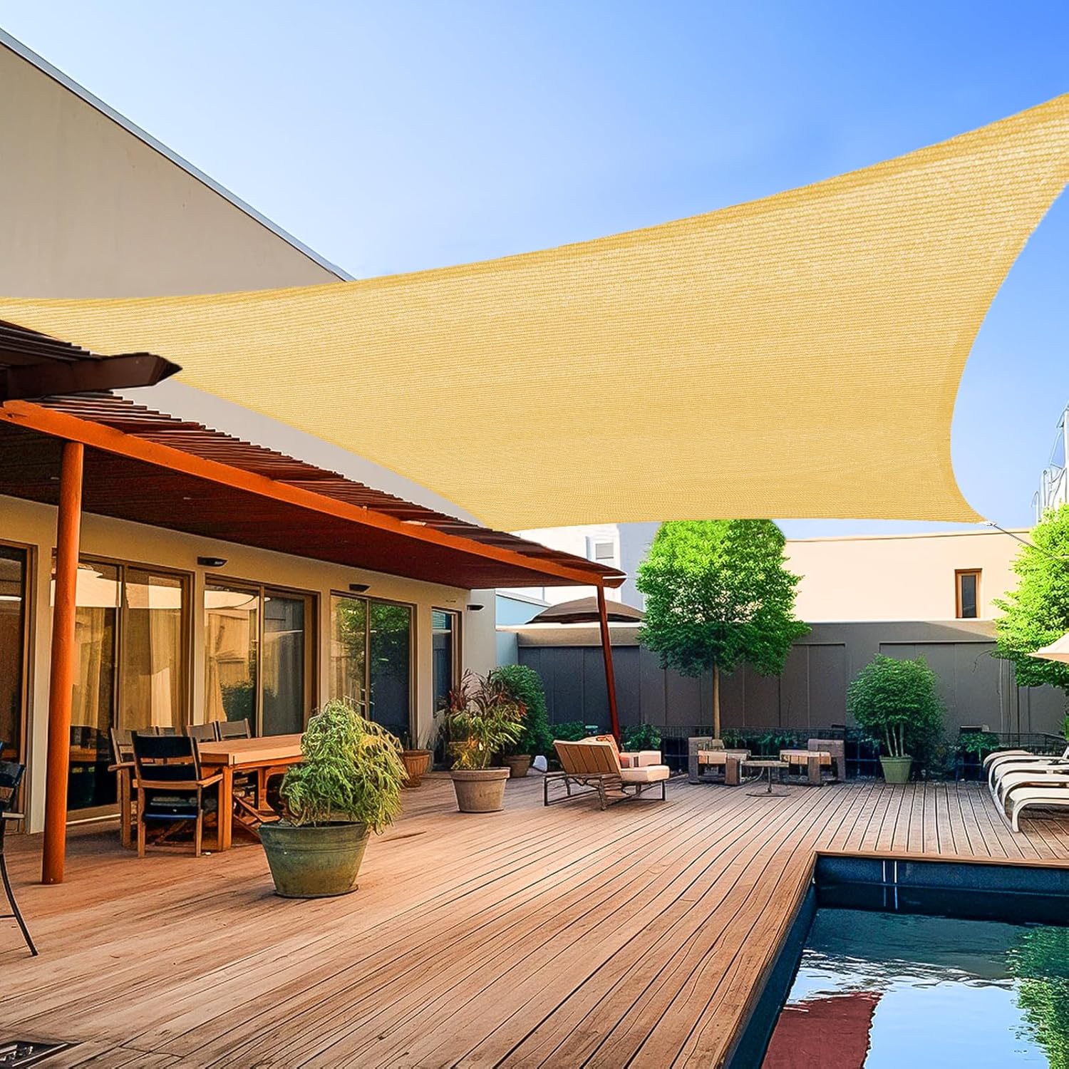 Prostokątny żagiel przeciwsłoneczny o wymiarach 3,0 m x 3,9 m, parasol, balkon, taras, ogród, basen, kolor piaskowy