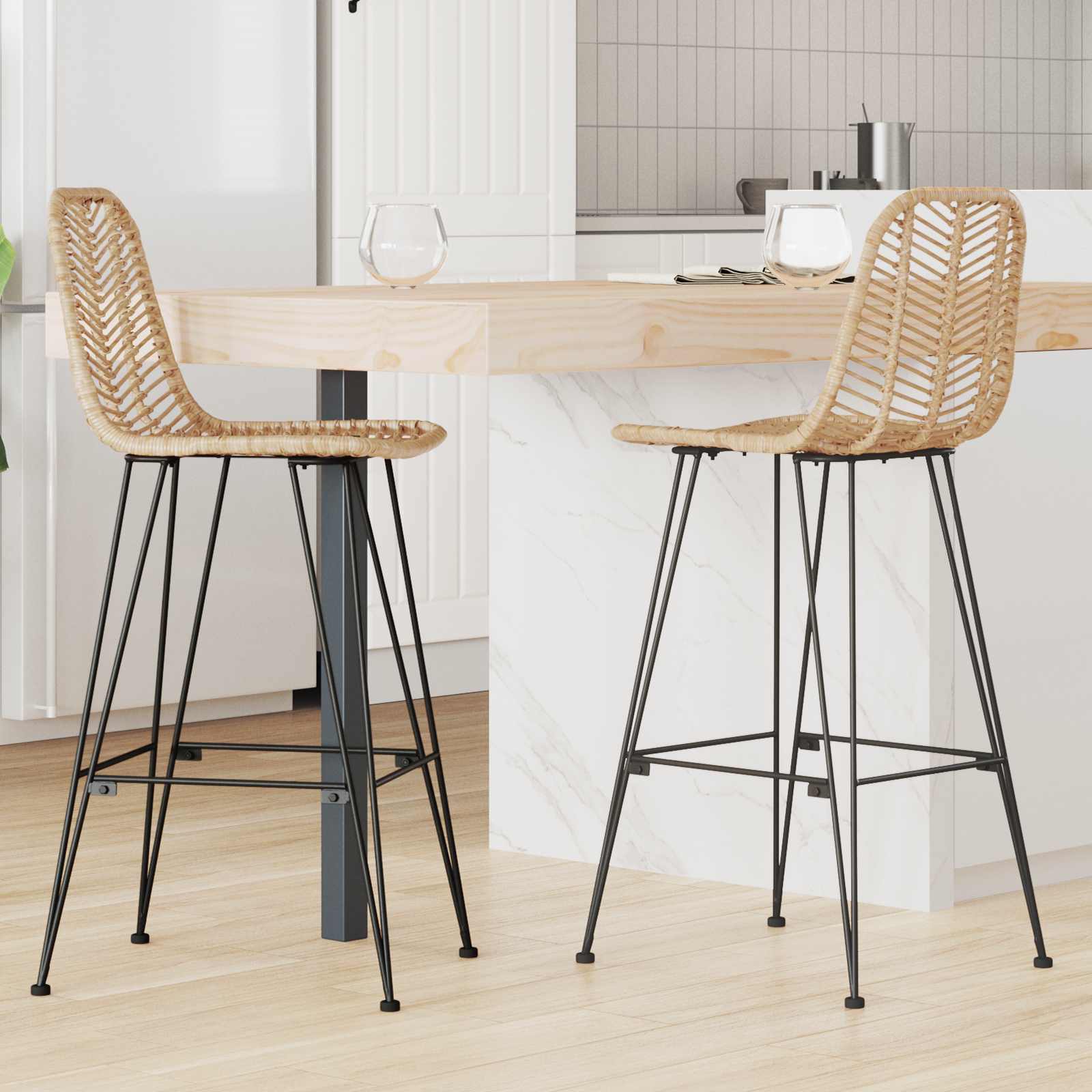 Krzesło barowe 2 pcs 44 x 52 x 111 cm Rattan i żelazo vidaXL