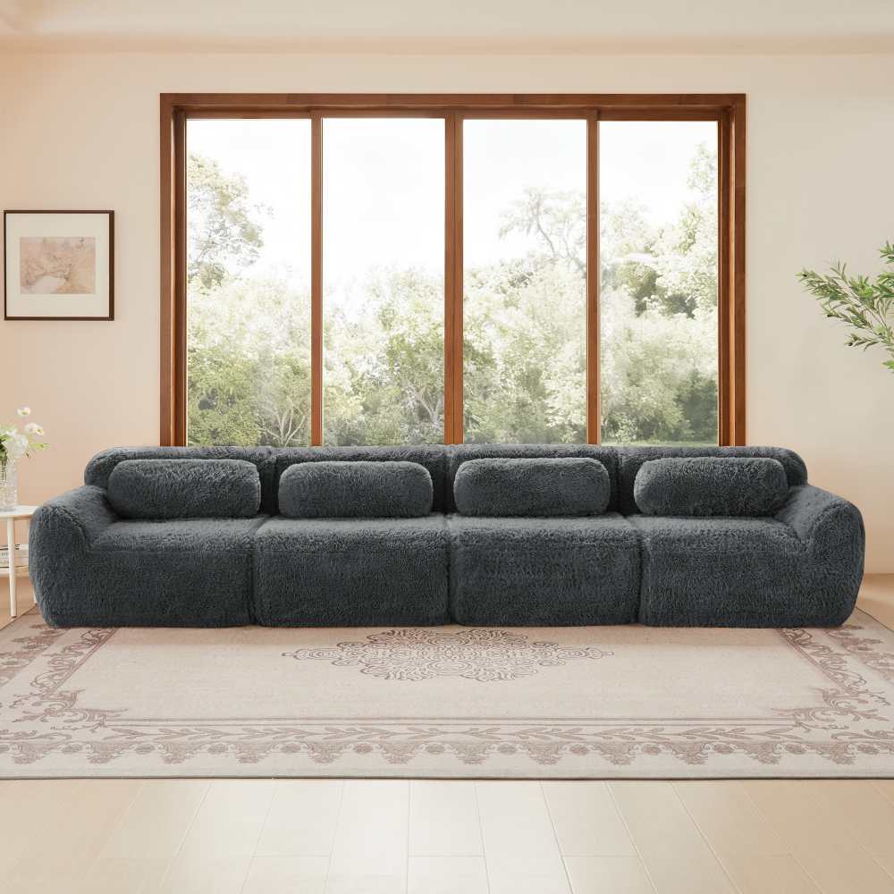 Modułowa sofa 4-osobowa z ultramiękkiej tkaniny premium z poduszkami, ergonomicznym i antypoślizgowym siedziskiem
