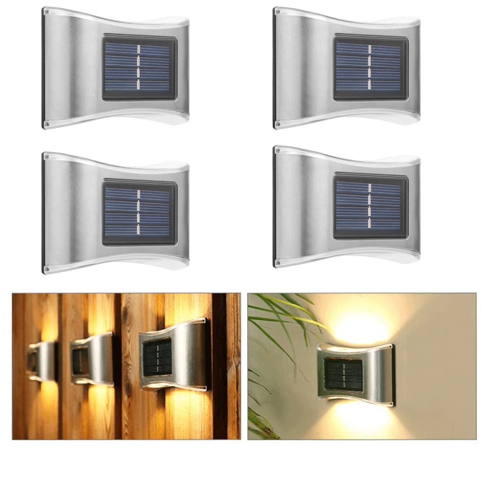 Zestaw 4 solarnych lamp ściennych LED, wodoodporne oświetlenie zewnętrzne, ciepłe światło, do ogrodu i domu