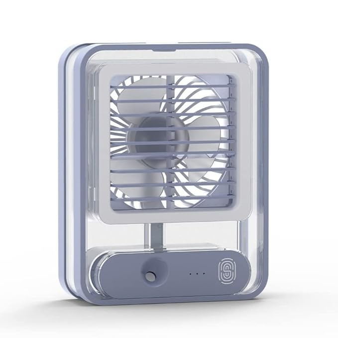 Wentylator biurkowy USB z chłodzeniem cieczą, ABS, 3 prędkości, spiralne łopatki 3D, mały klimatyzator – niebieski