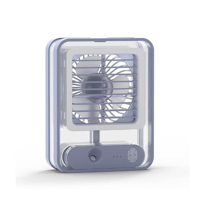 Wentylator biurkowy USB z chłodzeniem cieczą, ABS, 3 prędkości, spiralne łopatki 3D, mały klimatyzator – niebieski