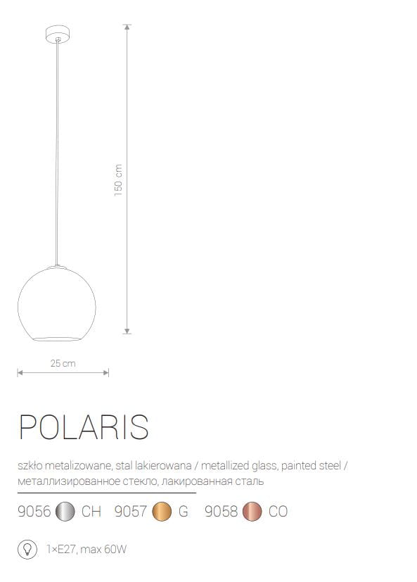 Lampa wisząca POLARIS czarna-chromowana 1 x E27 x 60W wym:150x25x25cm Nowodvorski Lighting