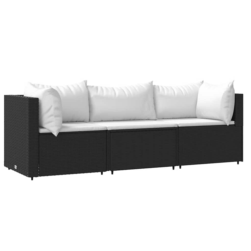 Sofa Ogrodowa Modułowa 3-Osobowa Technorattan Czarna z Poduszkami na Taras
