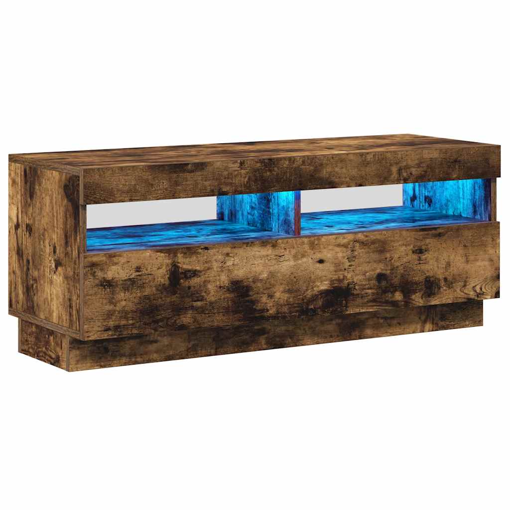 Szafka pod TV z oświetleniem LED, przydymiony dąb, 100x35x40 cm