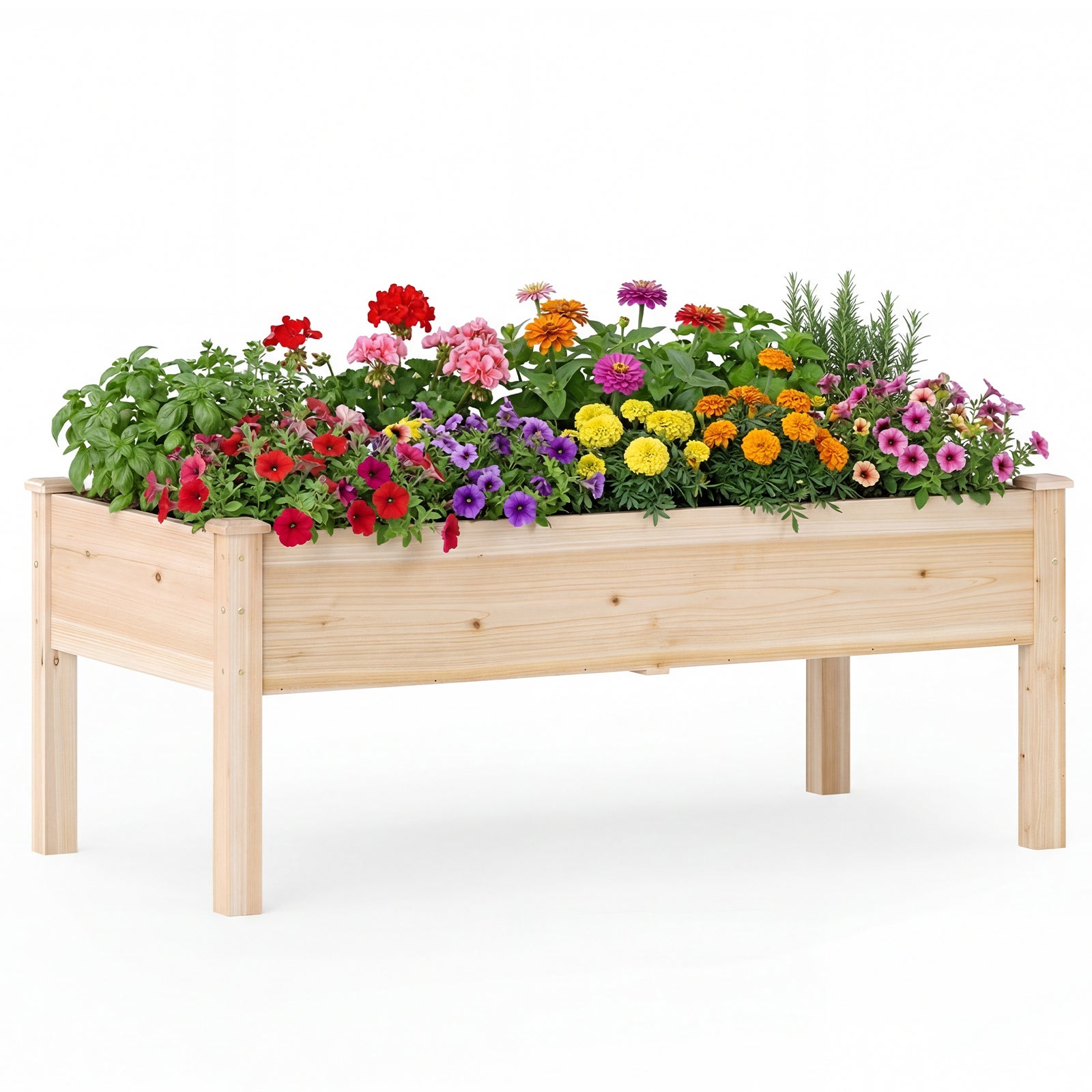 Podwyższona drewniana donica, podniesiona skrzynia ogrodowa z otworami drenażowymi, zestaw ogrodniczy na zewnątrz, nośność 60 kg, 122 x 62 x 48 cm