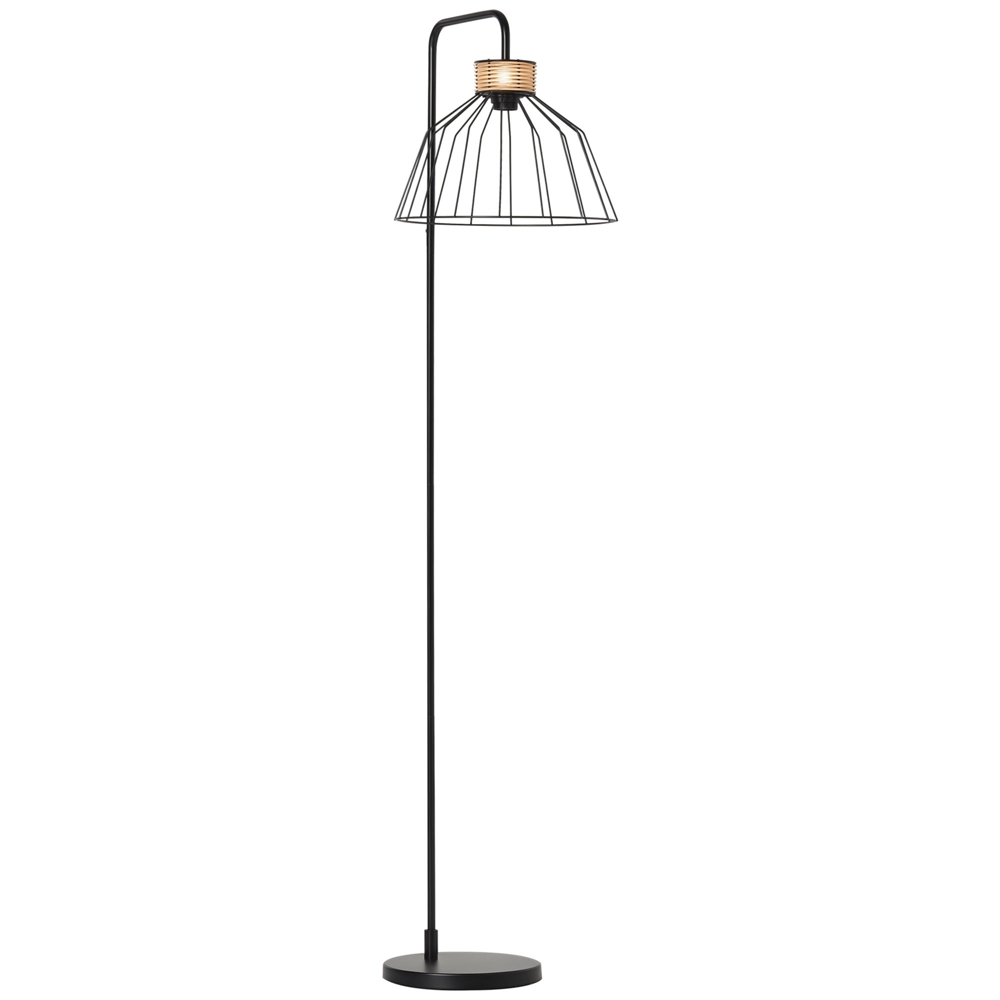 Elegancka, designerska lampa podłogowa z metalu z rattanową dekoracją, idealna do domu, biura, restauracji i kawiarni, 44 x 34 x 154 cm, kolor czarny