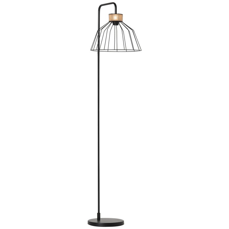 Elegancka, designerska lampa podłogowa z metalu z rattanową dekoracją, idealna do domu, biura, restauracji i kawiarni, 44 x 34 x 154 cm, kolor czarny