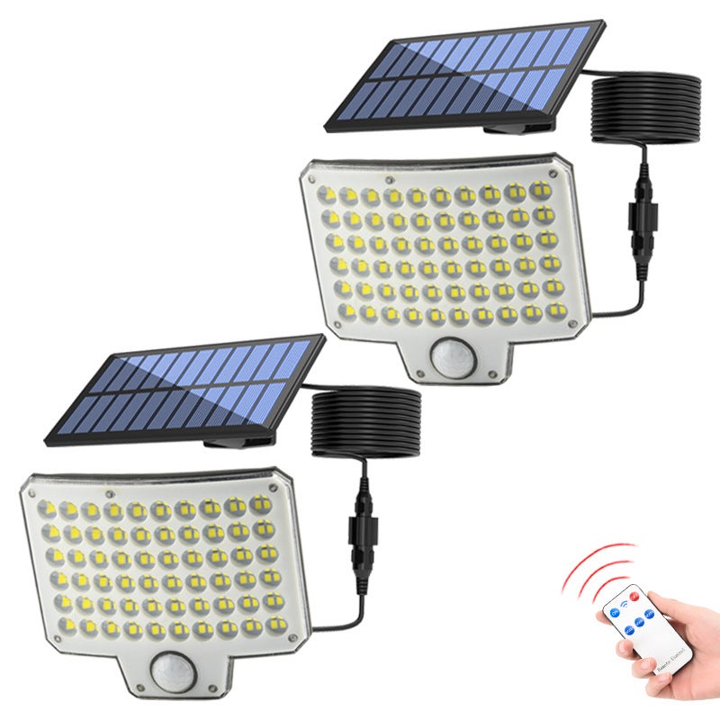 Zestaw 2 lamp solarnych zewnętrznych, reflektory LED 300 lumenów, czujnik ruchu i pilot zdalnego sterowania, 3 tryby, oświetlenie bezpieczeństwa