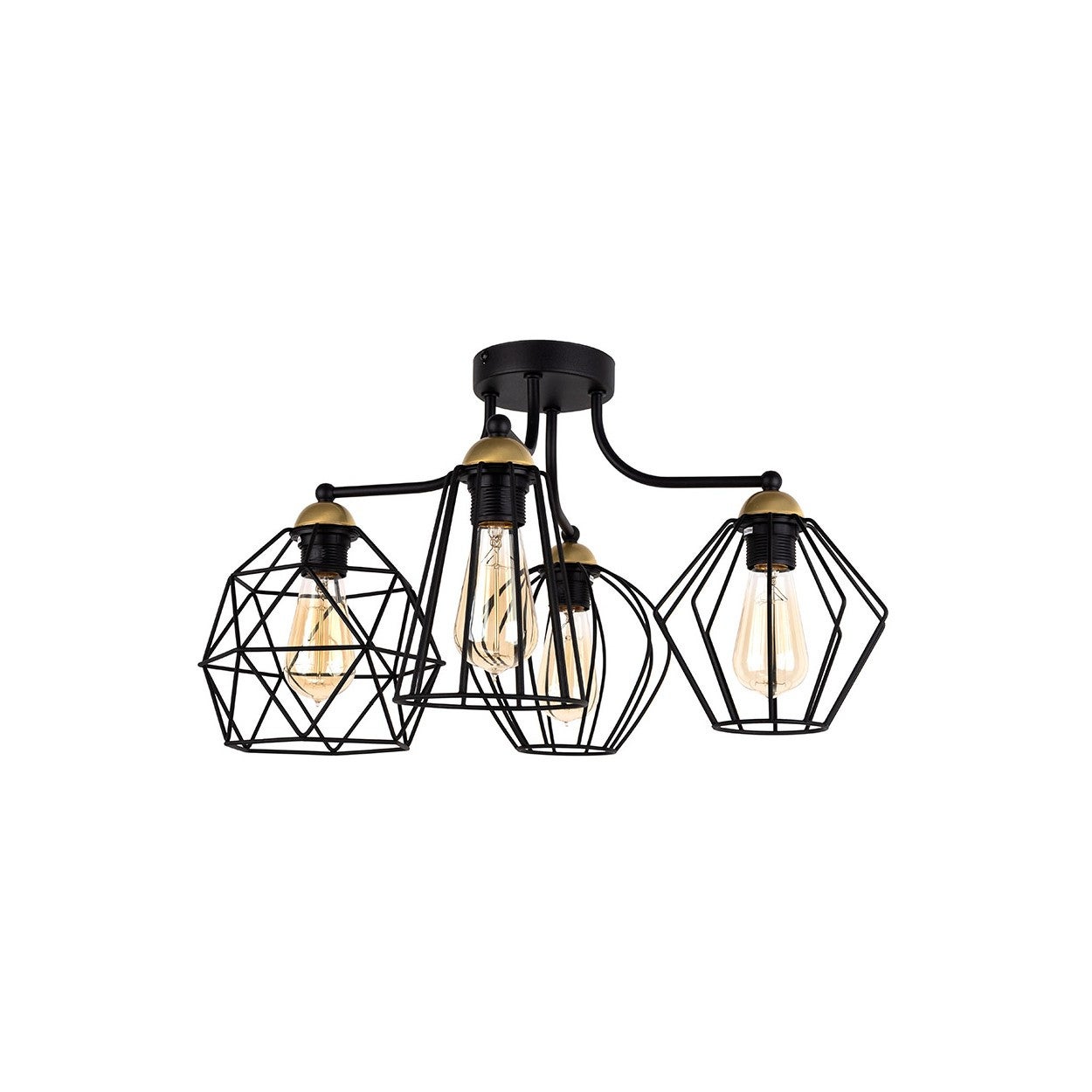 TK Galaxy Lampa sufitowa z ramą drucianą, wieloramienna, półpłaska, czarna, mosiężna 4xE27