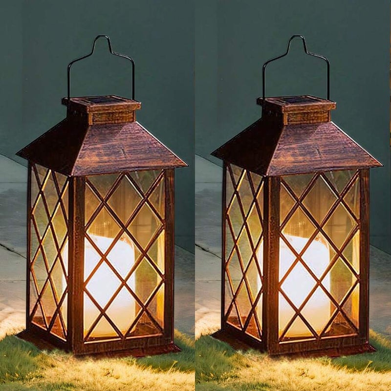 Zestaw solarnych lamp ogrodowych do zawieszenia lub postawienia ciepłe białe światło LED odpowiednie na tarasy do użytku na zewnątrz i na balkony