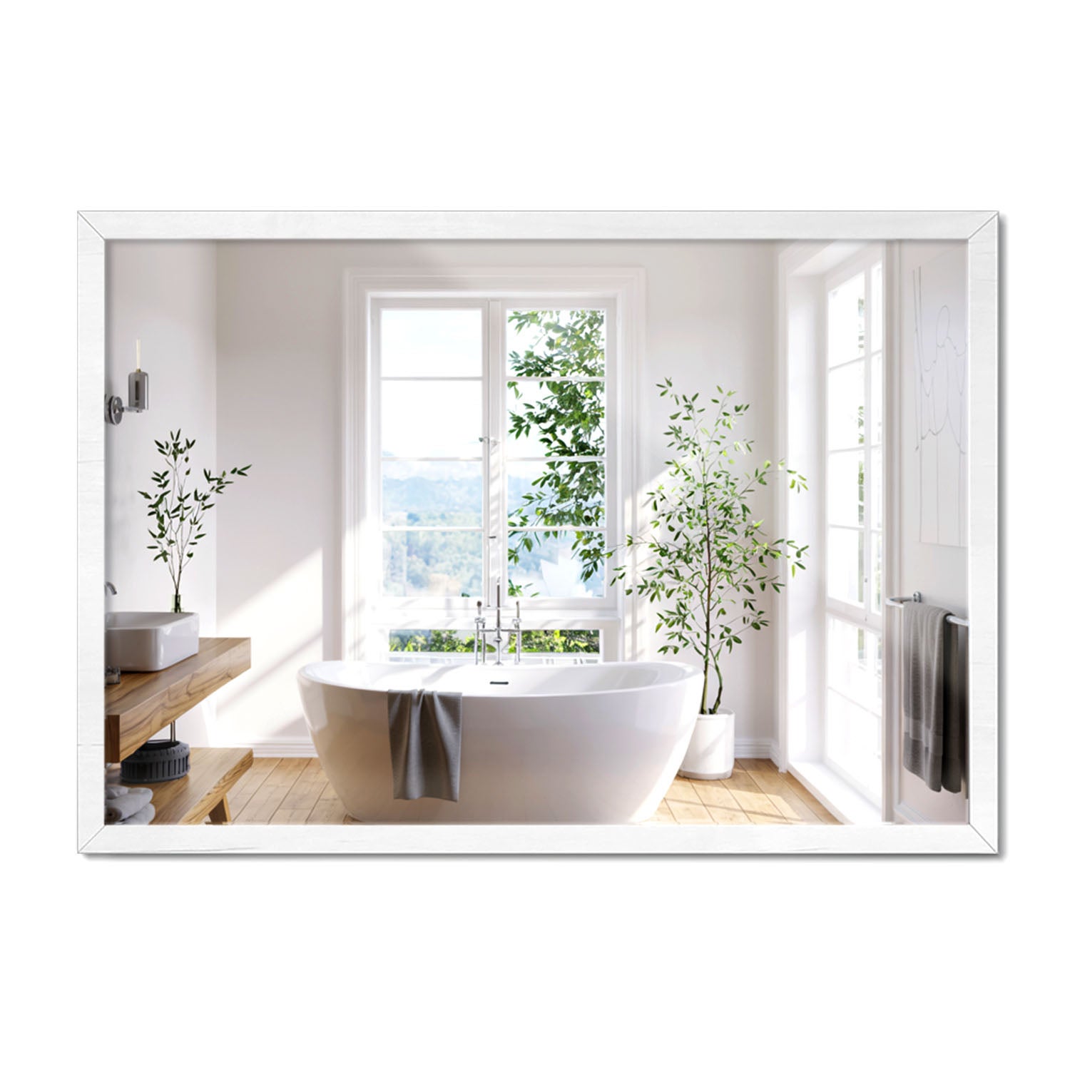 Designerskie lustro w białej ramie MDF, elegancki dodatek do nowoczesnego domu 103x73 cm, ArtPrintCave